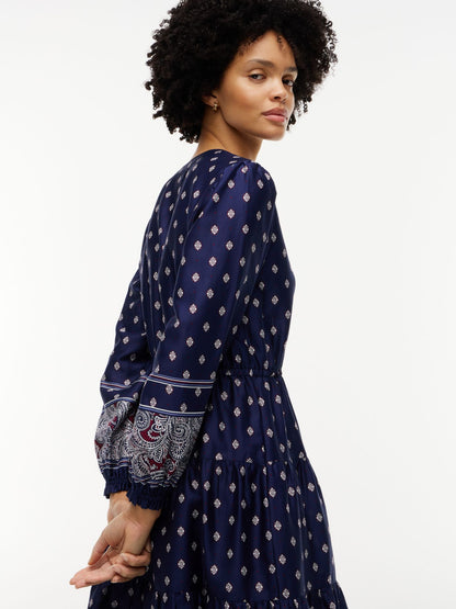 Tommy Hilfiger Foulard Print Sateen Tiered Midi Dress