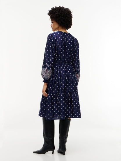 Tommy Hilfiger Foulard Print Sateen Tiered Midi Dress