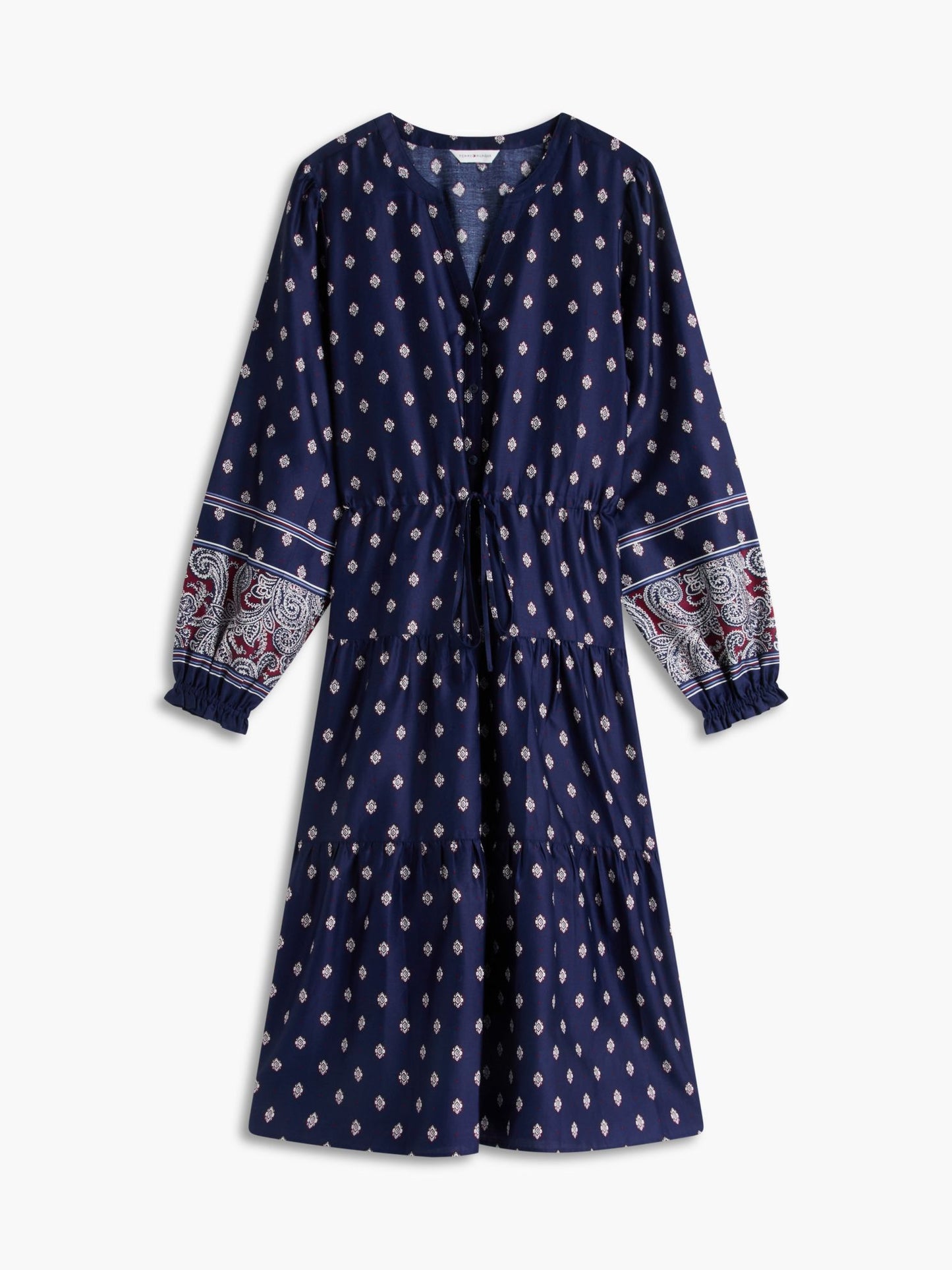 Tommy Hilfiger Foulard Print Sateen Tiered Midi Dress