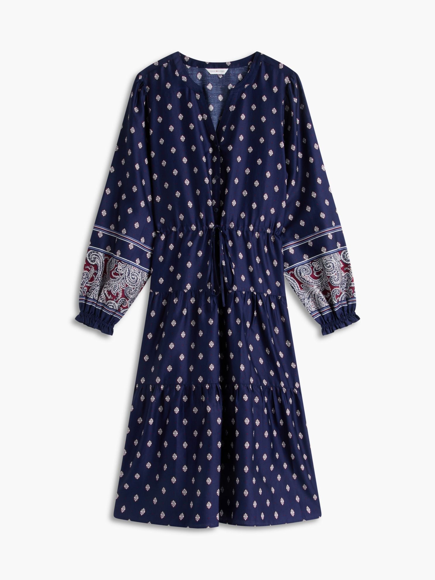 Tommy Hilfiger Foulard Print Sateen Tiered Midi Dress