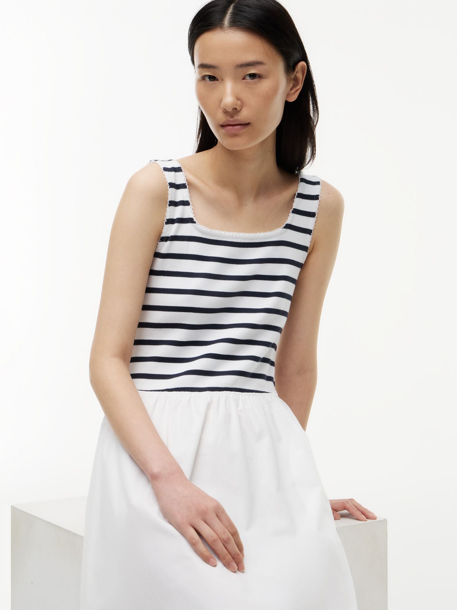 Tommy Hilfiger Striped Mixed-Media Midi Tank Dress