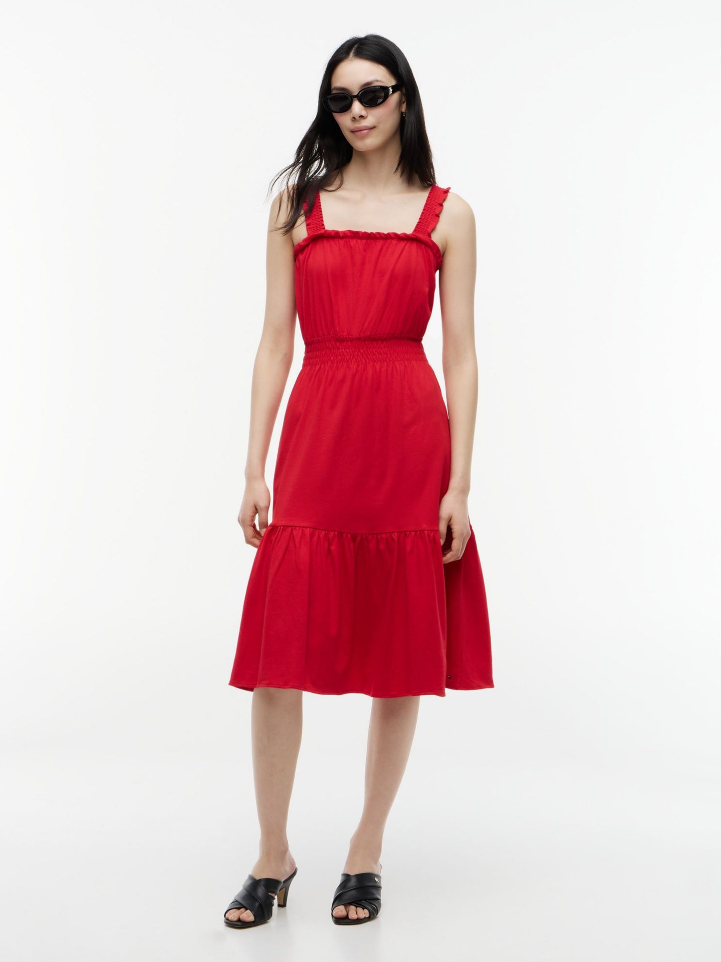 Tommy Hilfiger Ruffle-Trim Shirred Jersey Midi Dress