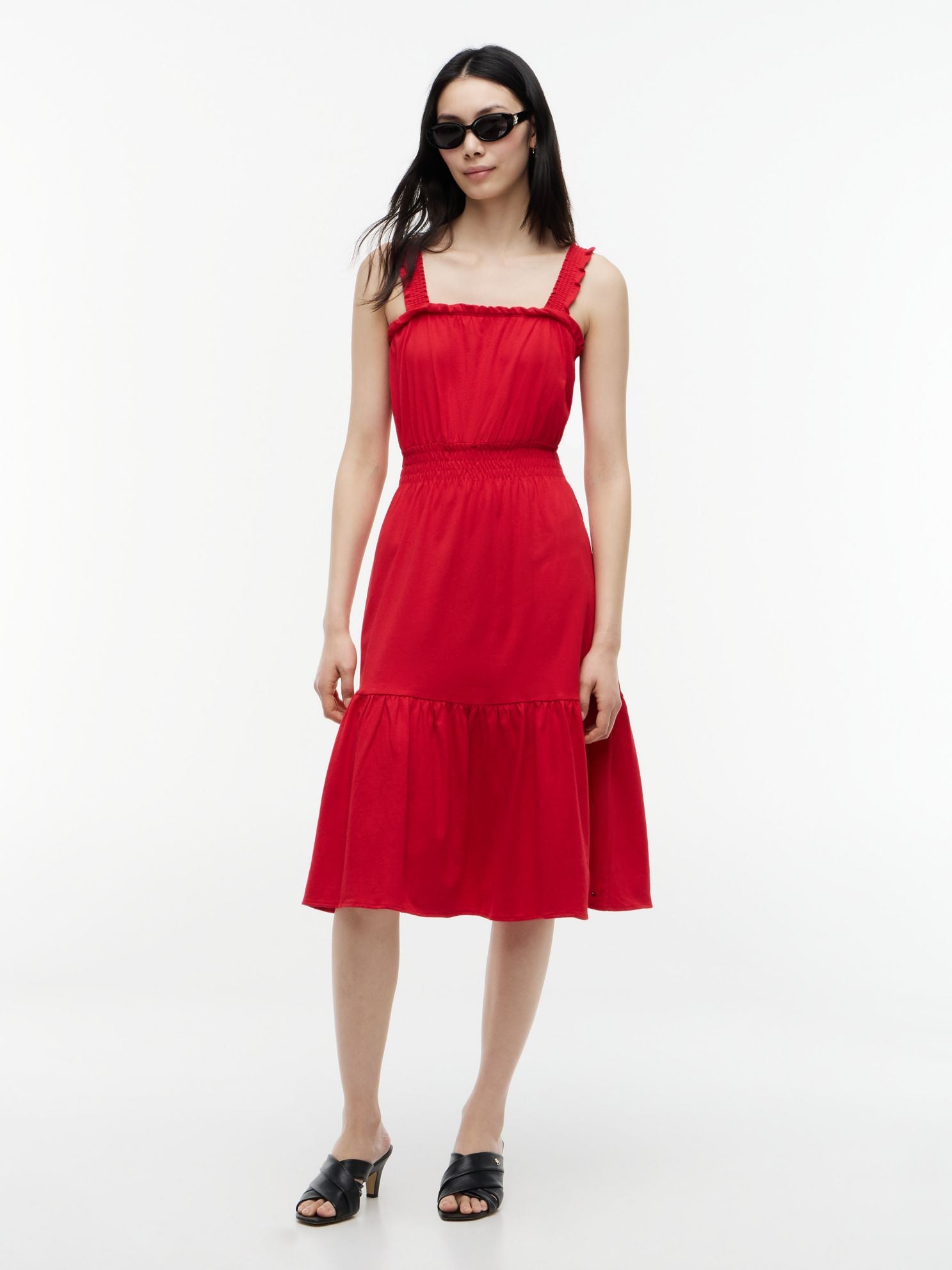 Tommy Hilfiger Ruffle-Trim Shirred Jersey Midi Dress