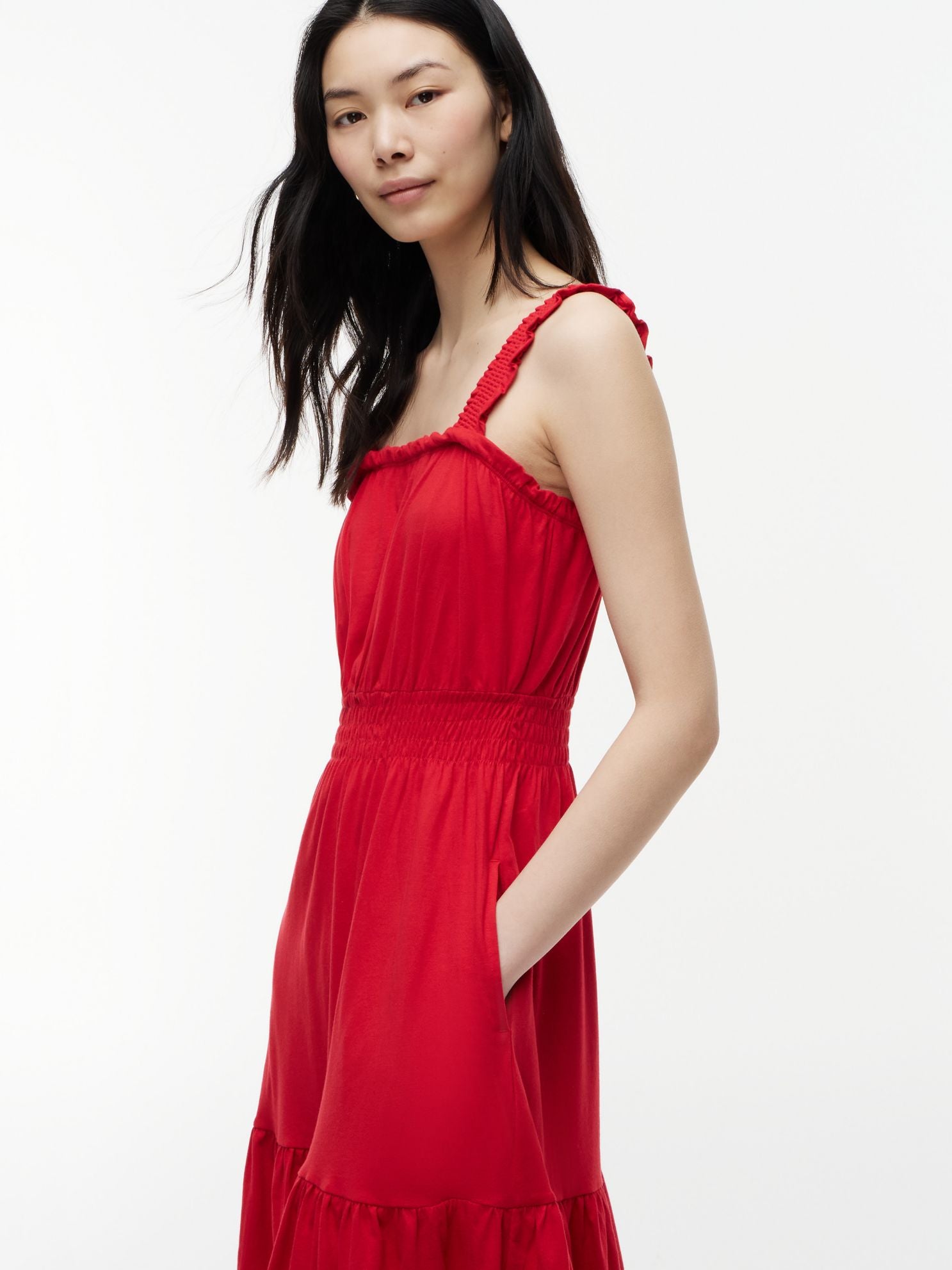 Tommy Hilfiger Ruffle-Trim Shirred Jersey Midi Dress