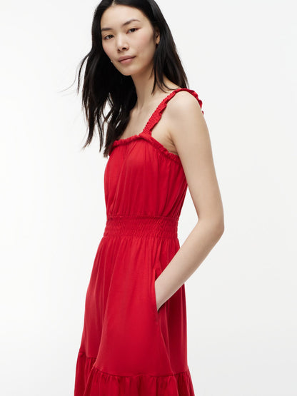 Tommy Hilfiger Ruffle-Trim Shirred Jersey Midi Dress