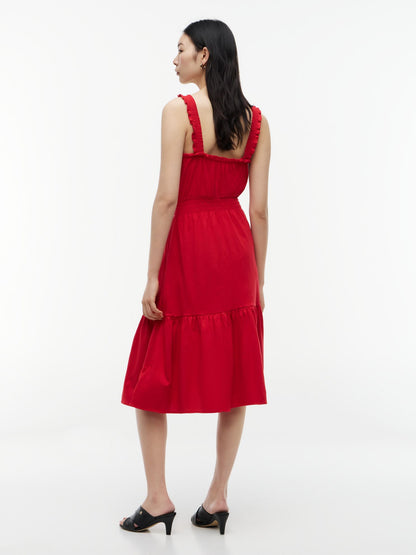 Tommy Hilfiger Ruffle-Trim Shirred Jersey Midi Dress