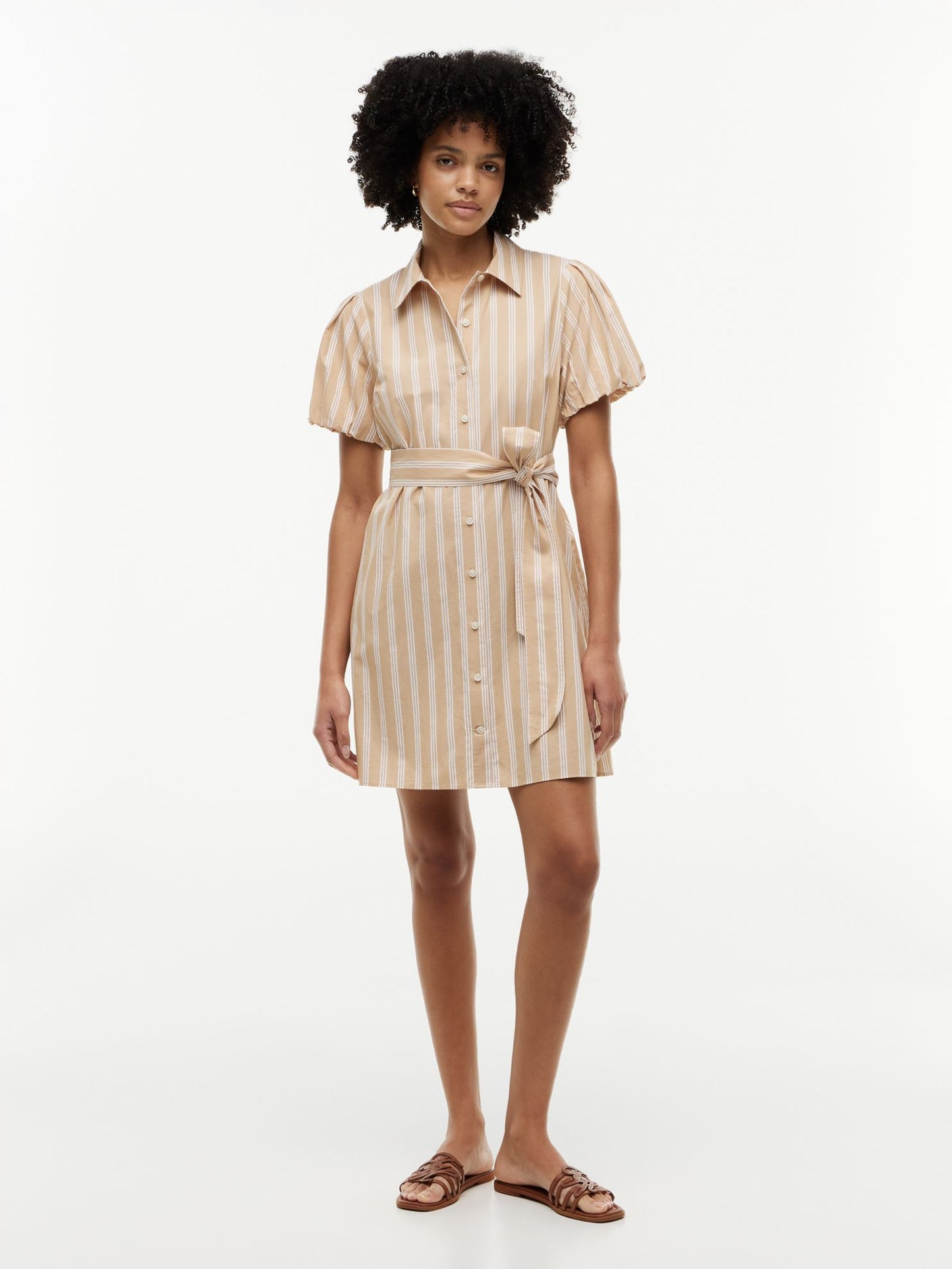 Tommy Hilfiger Striped Puff-Sleeve Poplin Shirtdress