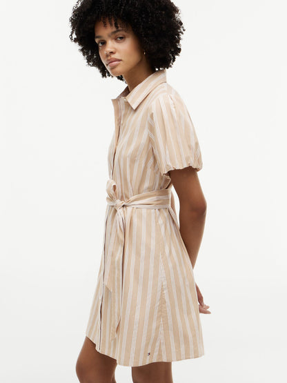 Tommy Hilfiger Striped Puff-Sleeve Poplin Shirtdress