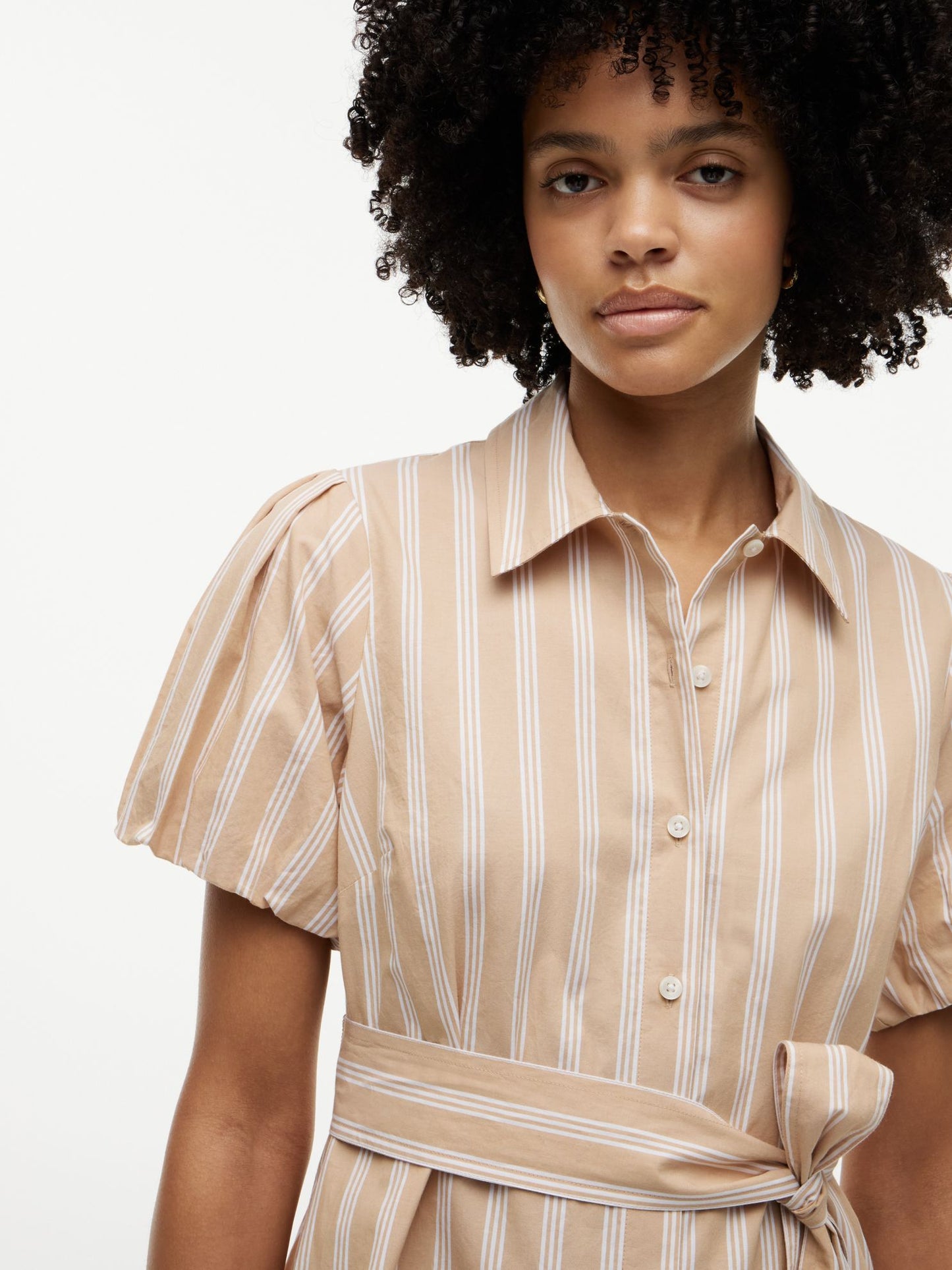 Tommy Hilfiger Striped Puff-Sleeve Poplin Shirtdress
