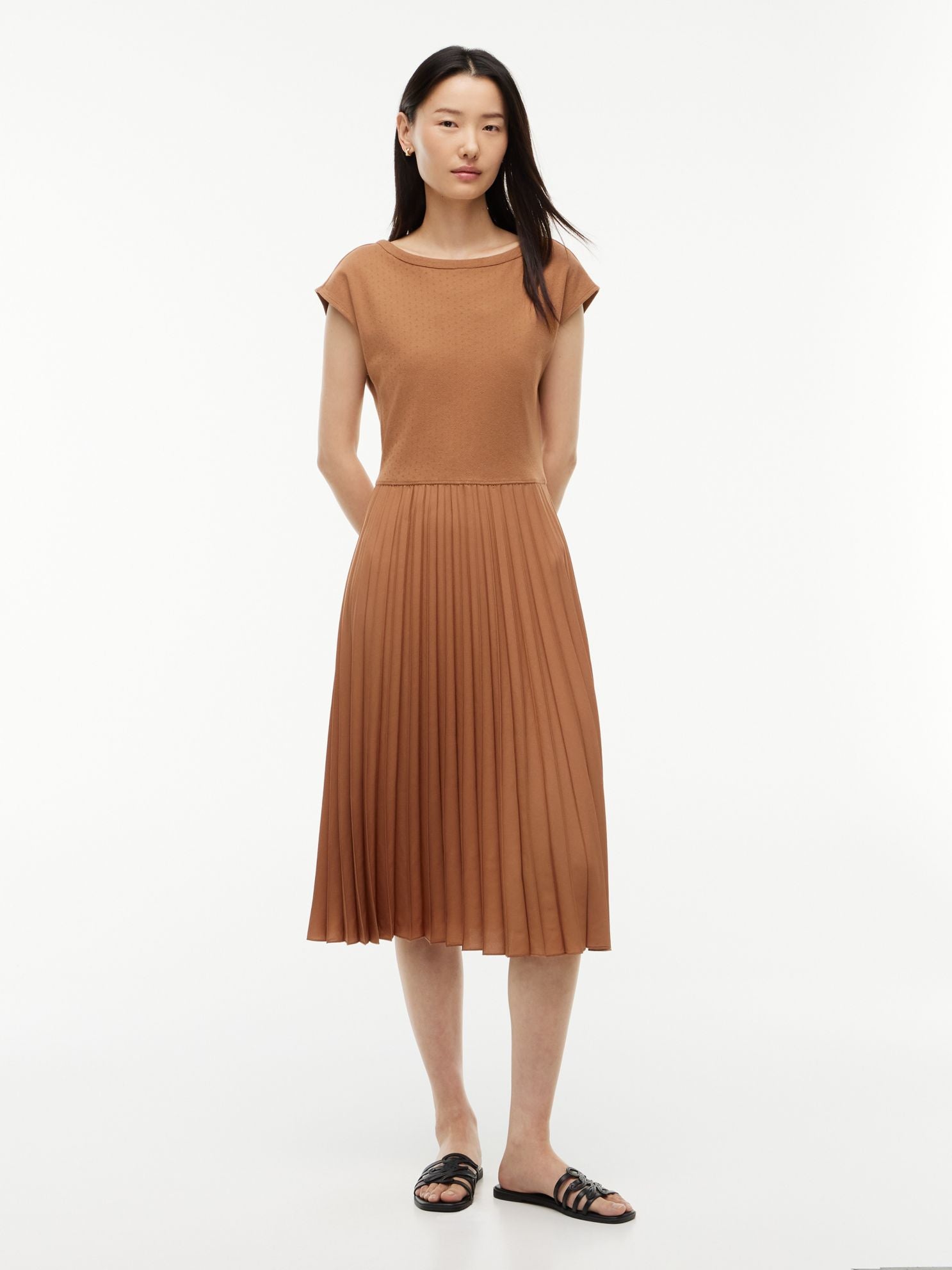 Tommy Hilfiger Mixed-Media Pleated Midi Dress