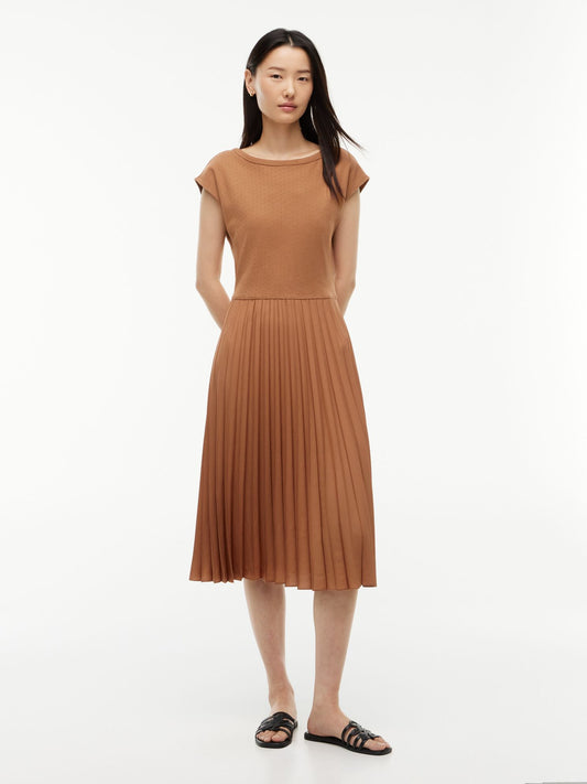 Tommy Hilfiger Mixed-Media Pleated Midi Dress