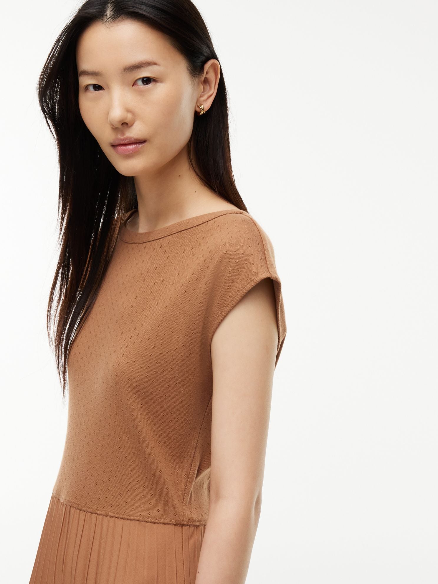 Tommy Hilfiger Mixed-Media Pleated Midi Dress