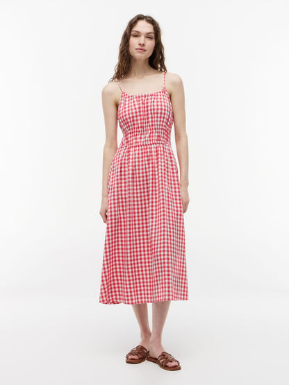 Tommy Hilfiger Gingham Shirred Linen-Blend Midi Dress