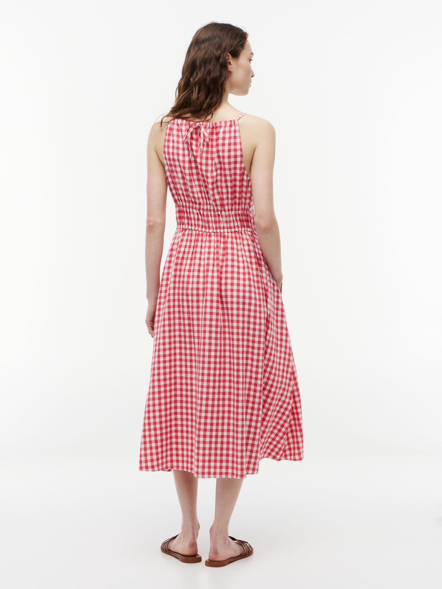 Tommy Hilfiger Gingham Shirred Linen-Blend Midi Dress