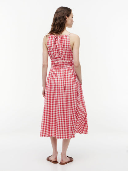 Tommy Hilfiger Gingham Shirred Linen-Blend Midi Dress