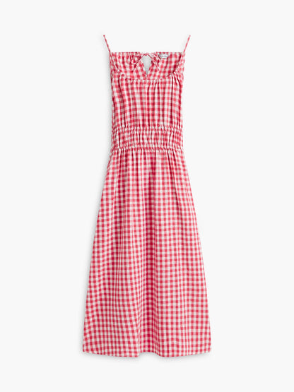 Tommy Hilfiger Gingham Shirred Linen-Blend Midi Dress