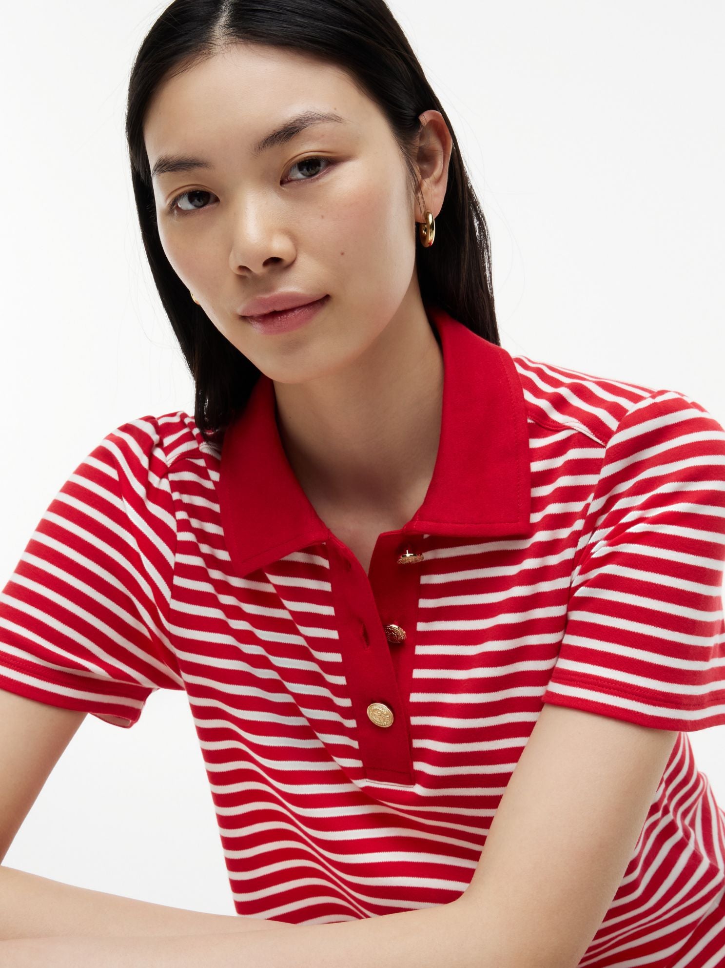 Tommy Hilfiger Gold-Button Striped Interlock Polo Dress