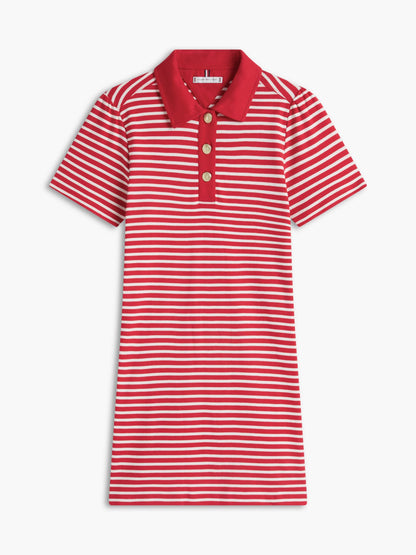 Tommy Hilfiger Gold-Button Striped Interlock Polo Dress