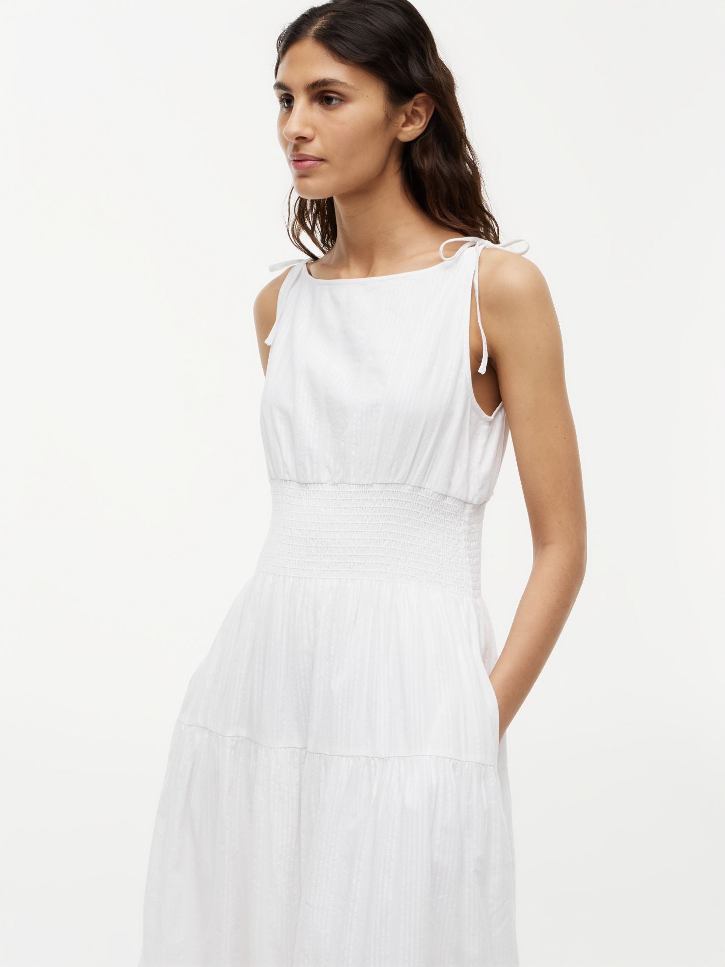 Tommy Hilfiger Tiered Seersucker Midi Dress