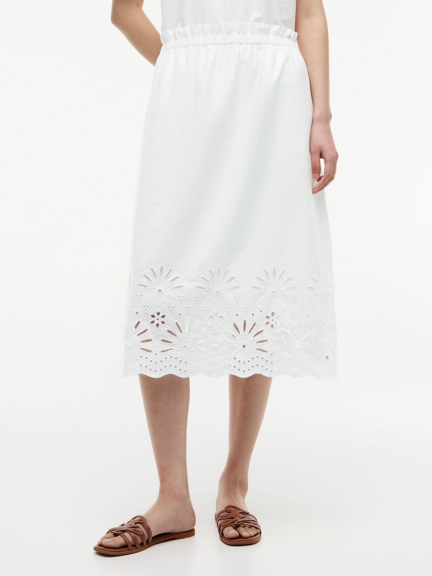 Tommy Hilfiger Embroidered Eyelet Poplin Midi Skirt