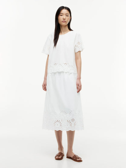 Tommy Hilfiger Embroidered Eyelet Poplin Midi Skirt