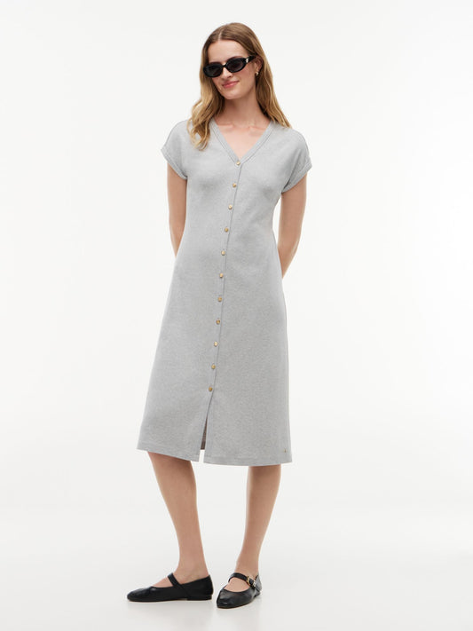 Tommy Hilfiger Gold-Button Interlock Midi Dress