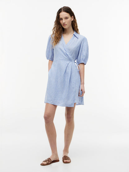 Tommy Hilfiger Striped Linen Mini Wrap Dress