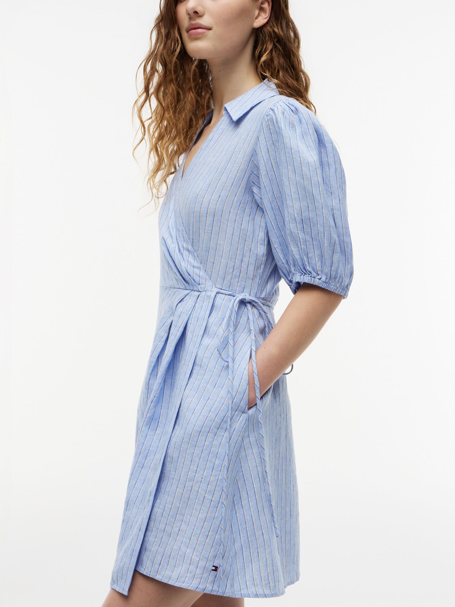 Tommy Hilfiger Striped Linen Mini Wrap Dress