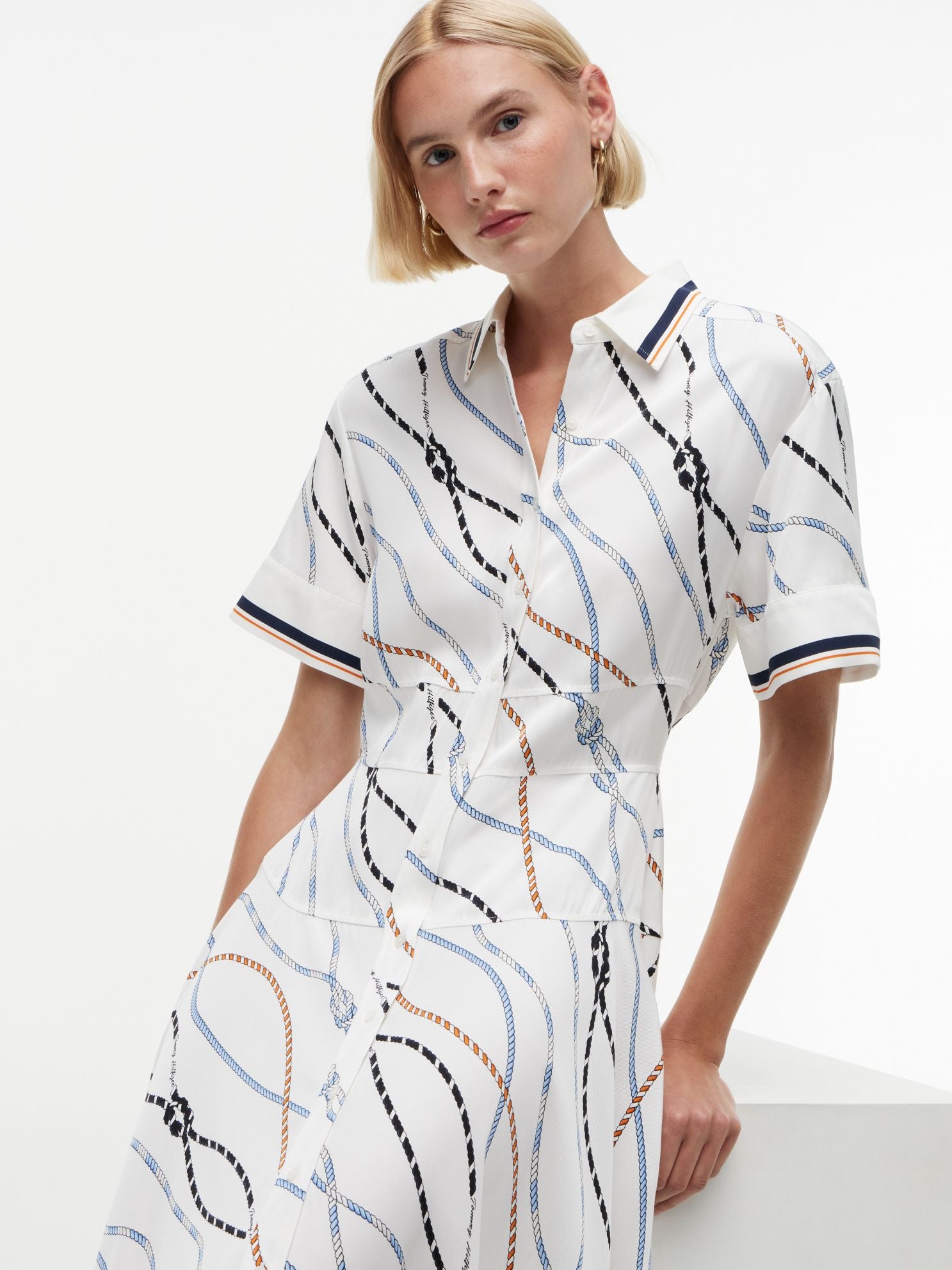 Tommy Hilfiger Rope Print Fluid Twill Midi Shirtdress