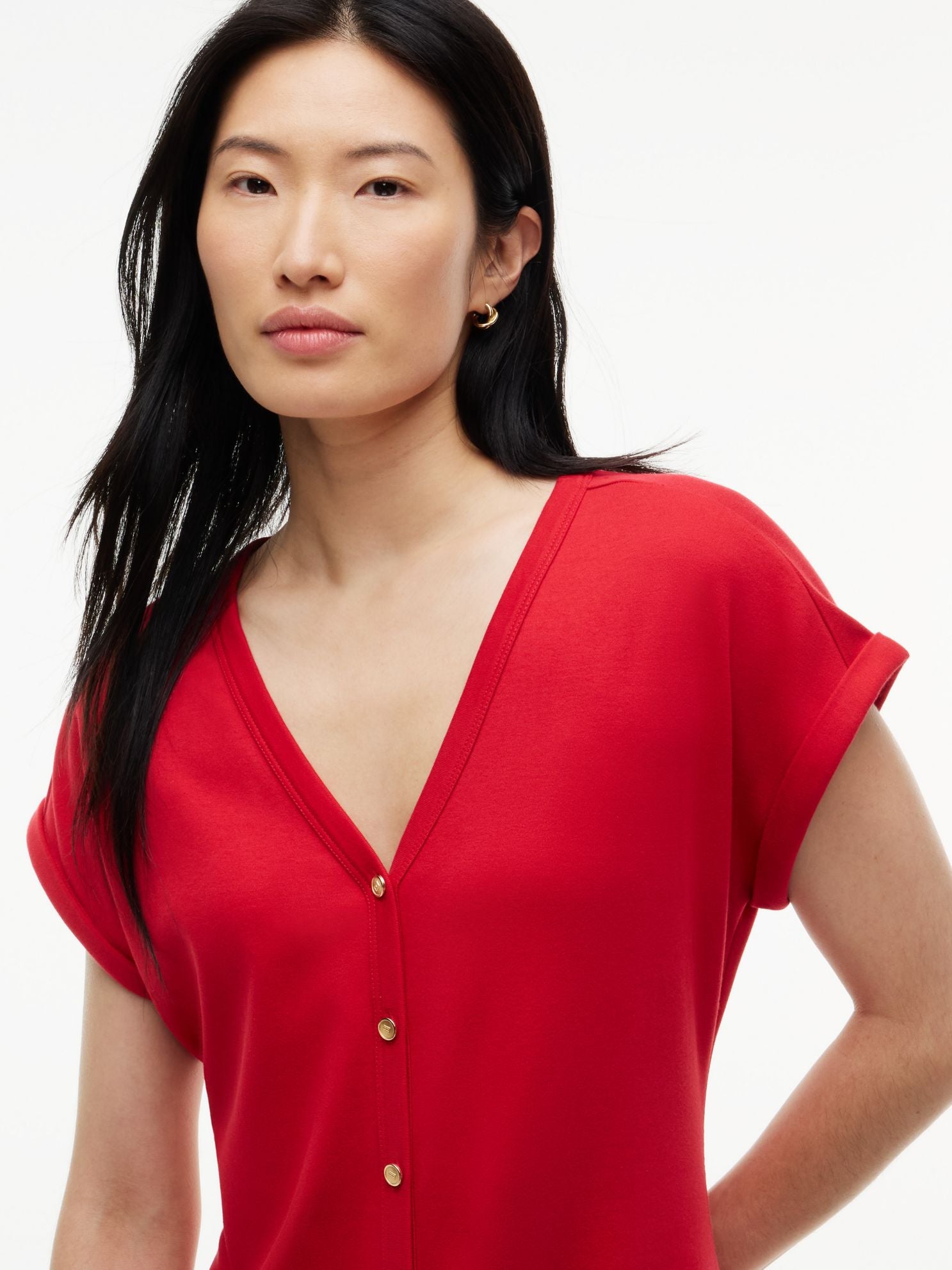 Tommy Hilfiger Gold-Button Interlock Midi Dress