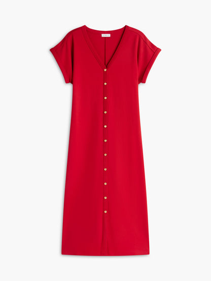 Tommy Hilfiger Gold-Button Interlock Midi Dress