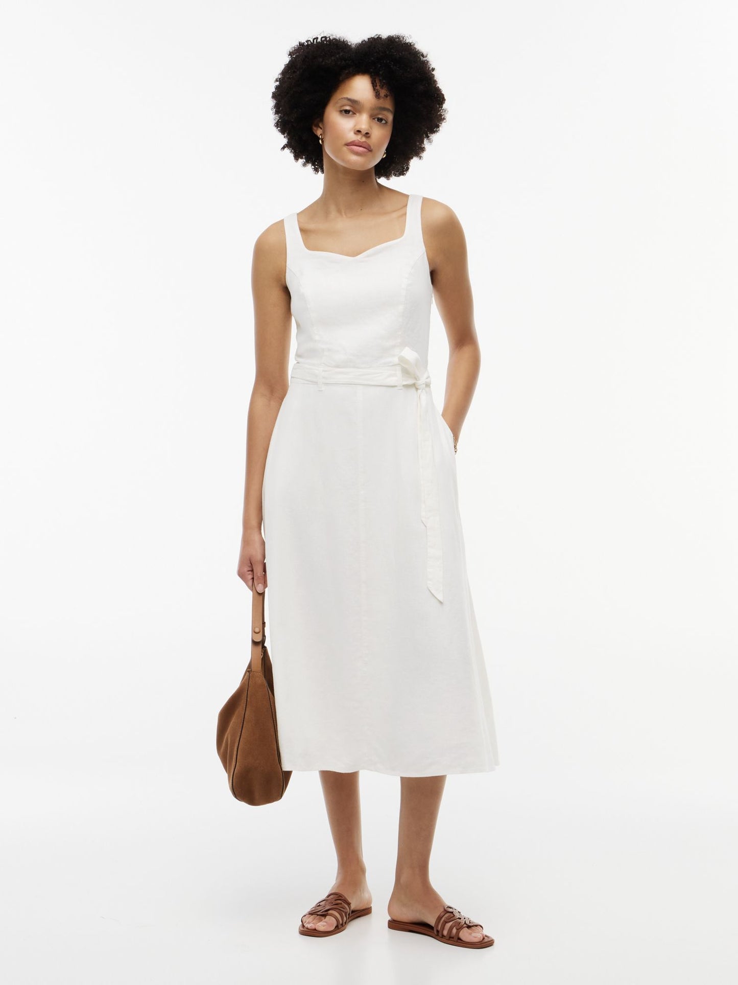 Tommy Hilfiger Belted Linen-Blend Midi Dress