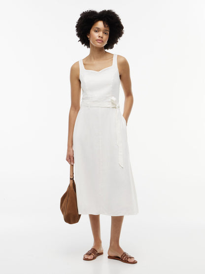Tommy Hilfiger Belted Linen-Blend Midi Dress