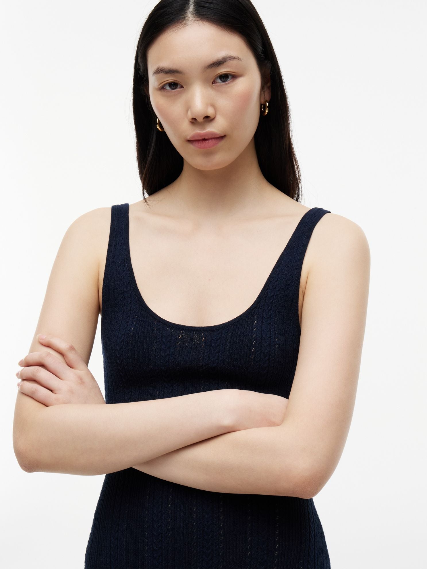 Tommy Hilfiger Cable Knit Pointelle Midi Tank Dress