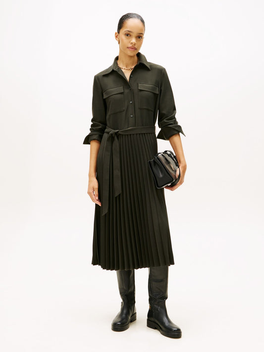 Tommy Hilfiger Belted Pleated Twill Shirtdress