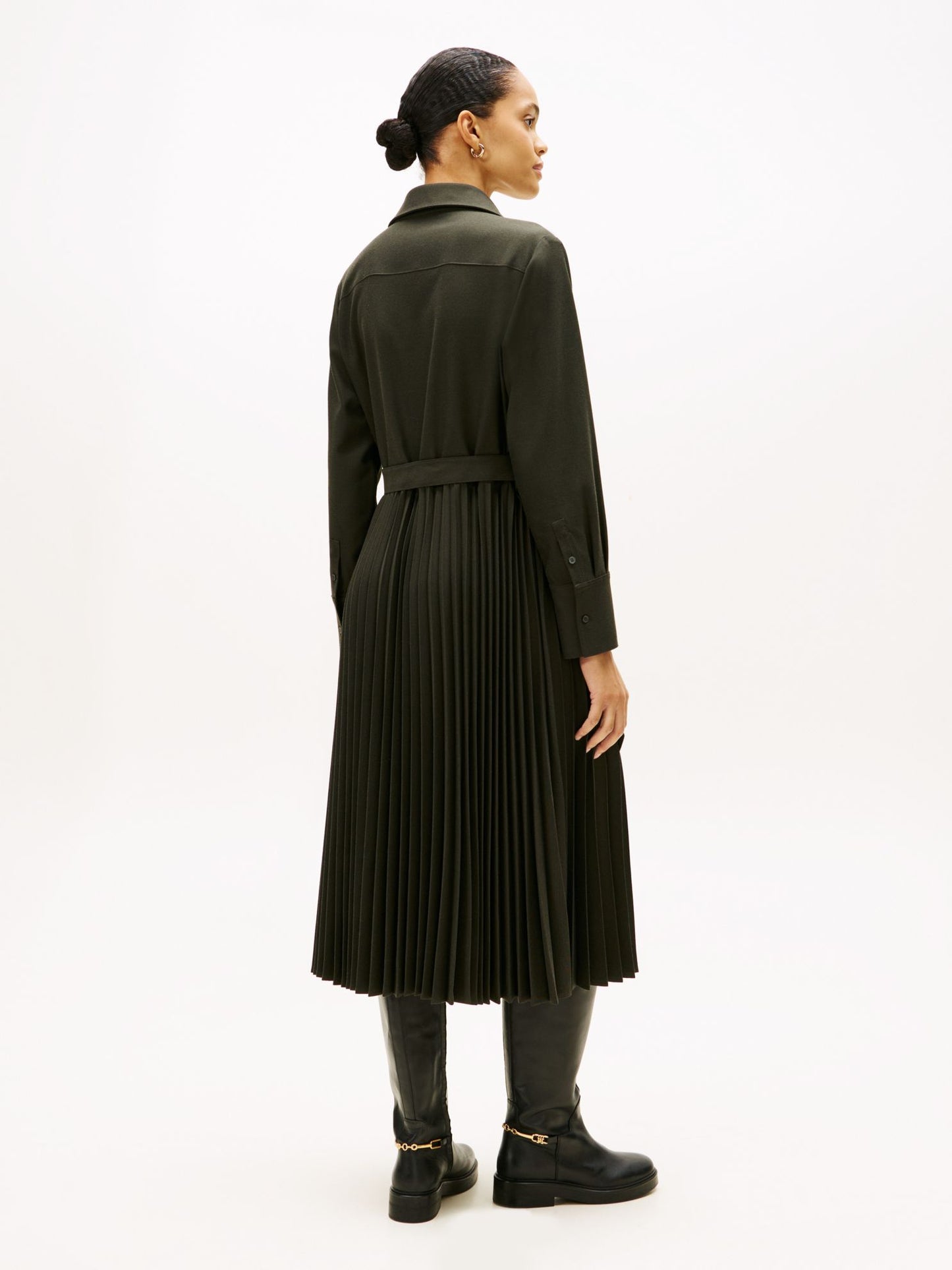 Tommy Hilfiger Belted Pleated Twill Shirtdress