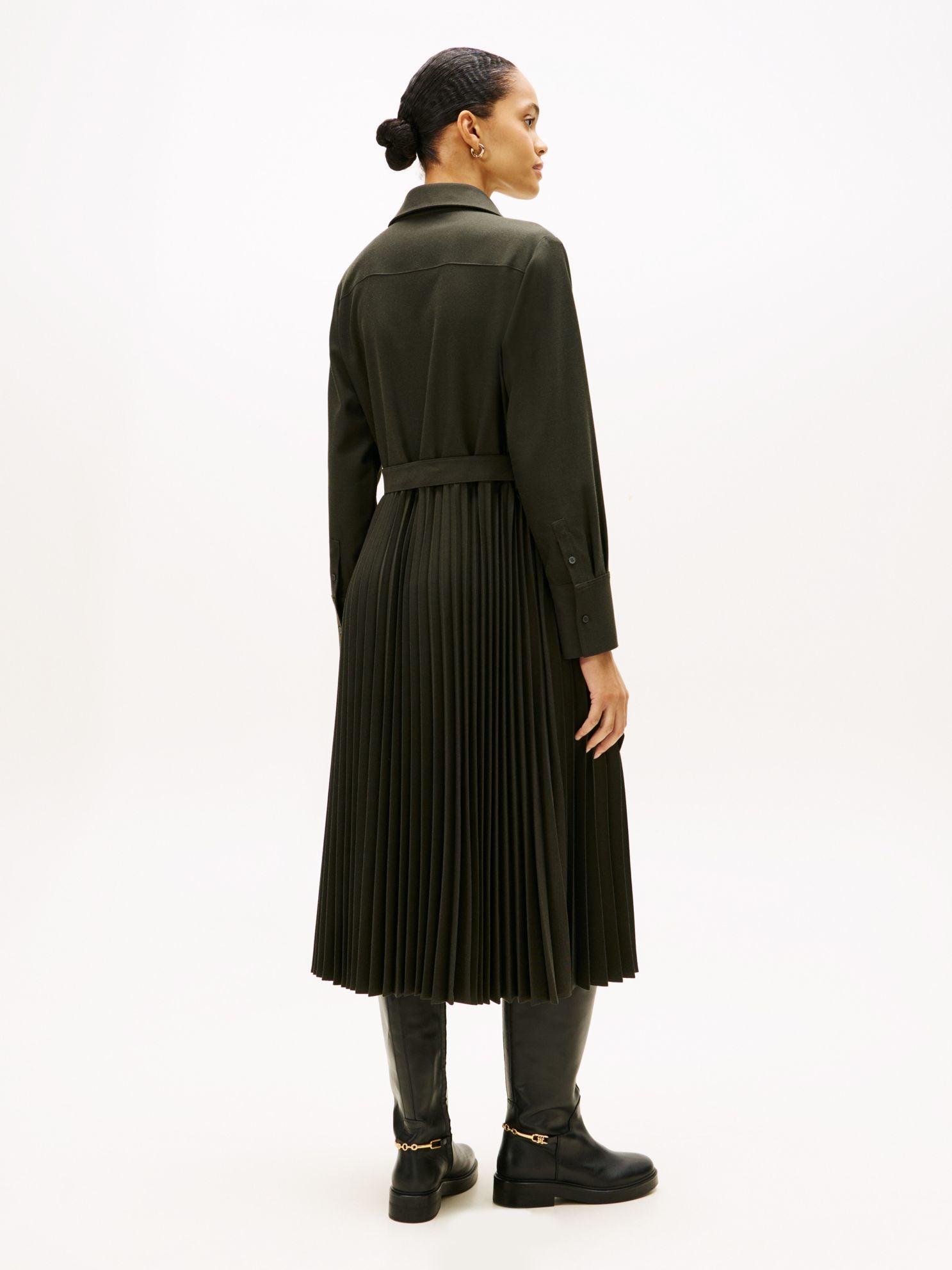 Tommy Hilfiger Belted Pleated Twill Shirtdress