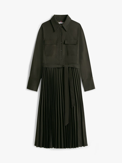 Tommy Hilfiger Belted Pleated Twill Shirtdress