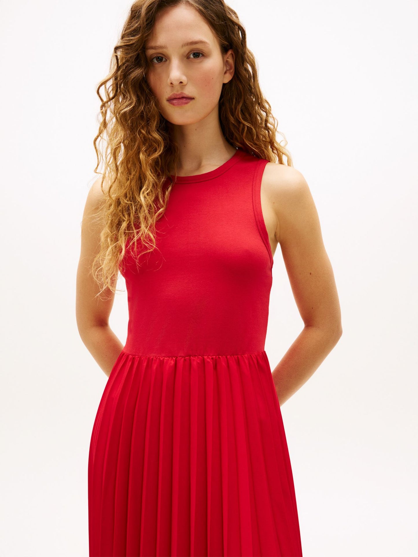 Tommy Hilfiger Mixed-Media Pleated Tank Dress