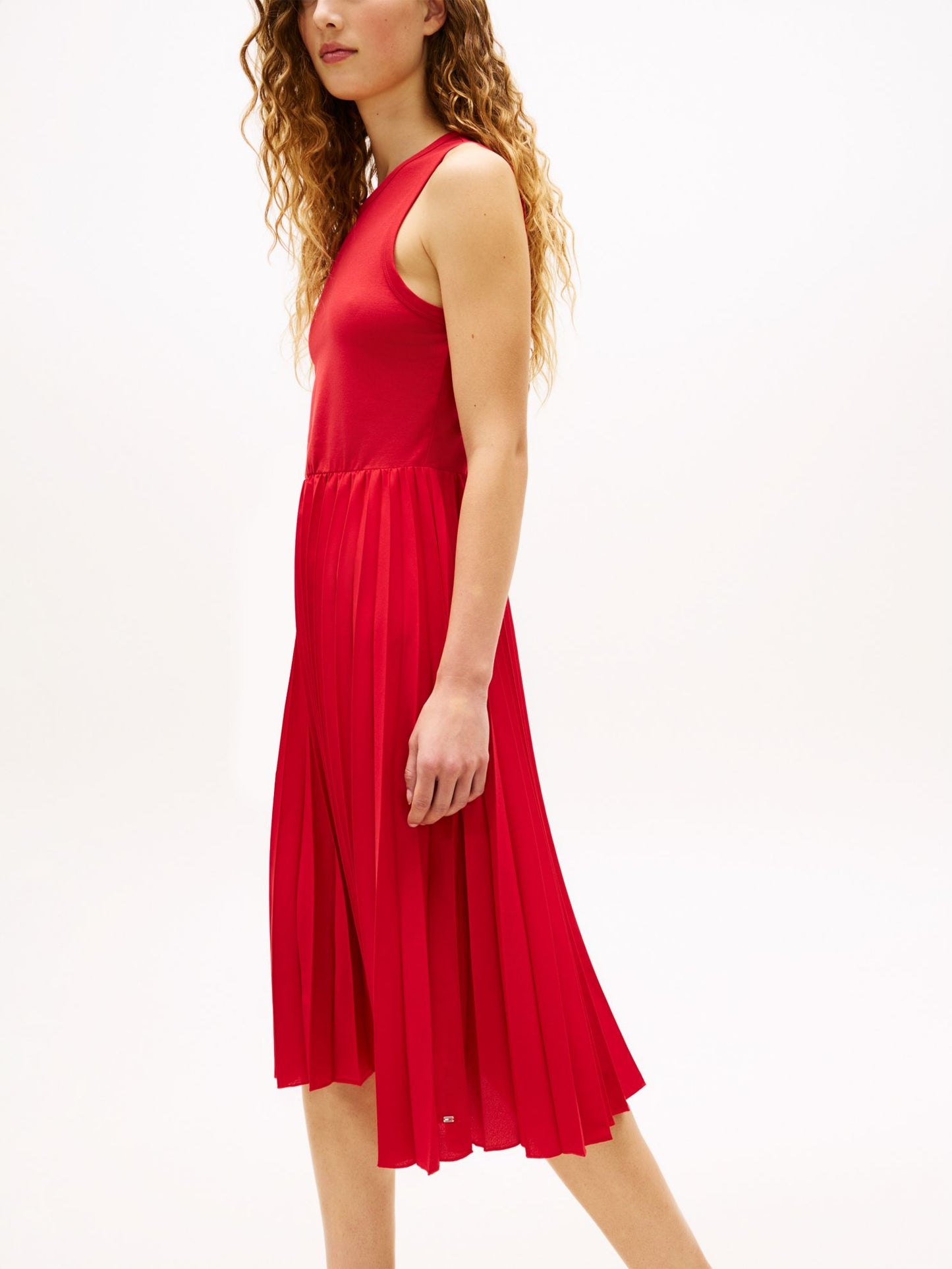 Tommy Hilfiger Mixed-Media Pleated Tank Dress