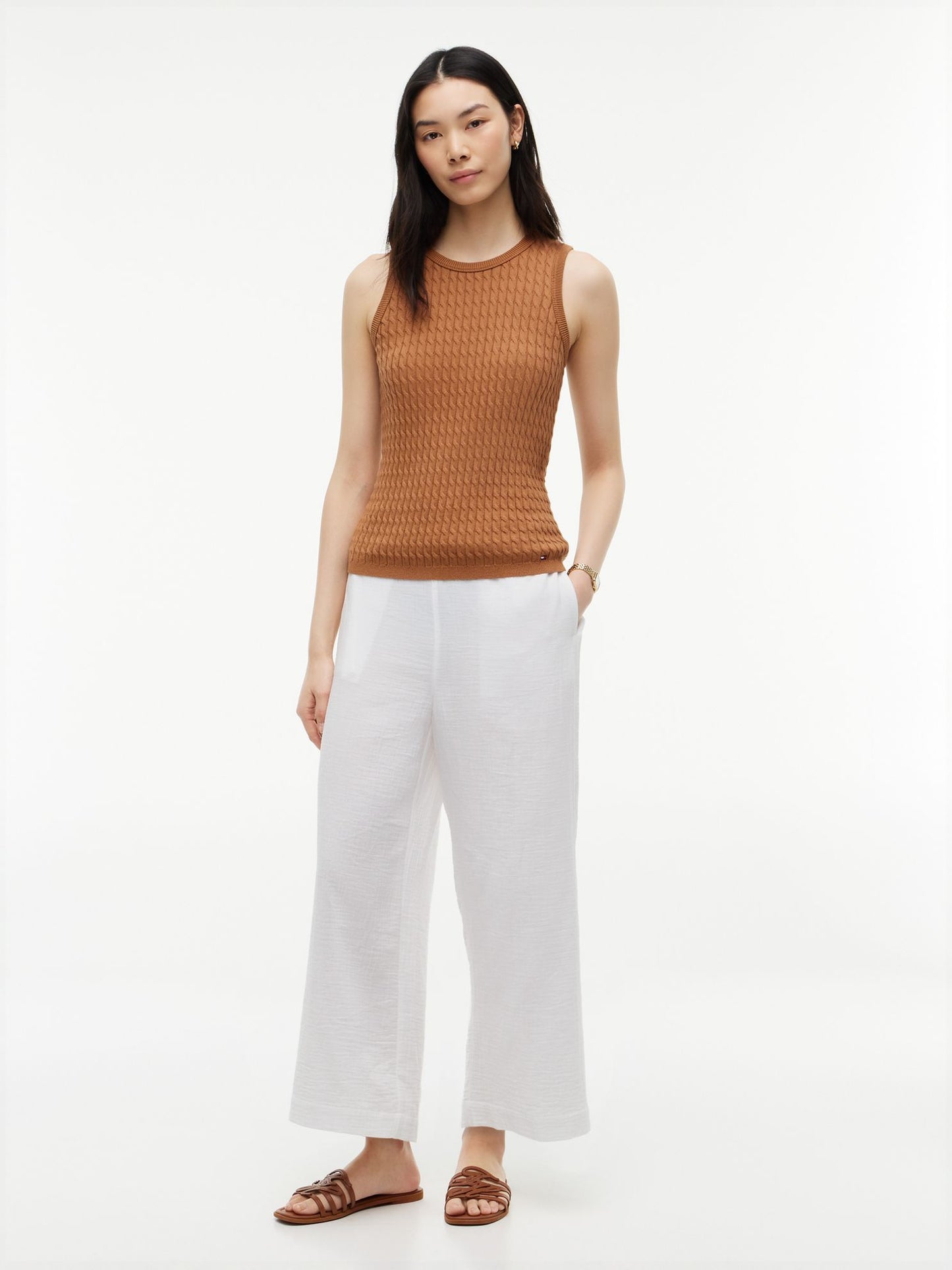 Tommy Hilfiger Cotton Gauze Cropped Wide Leg Pant