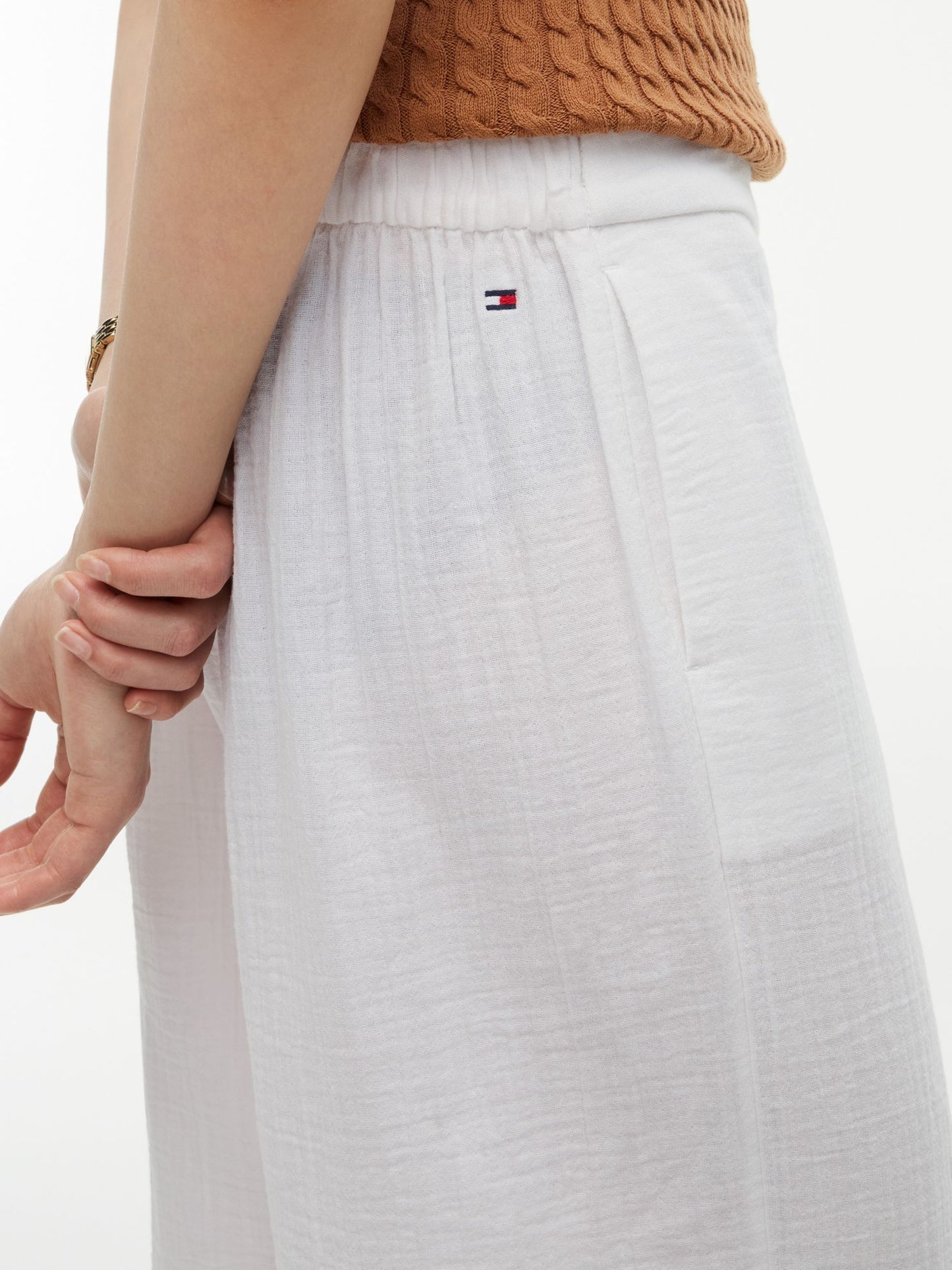 Tommy Hilfiger Cotton Gauze Cropped Wide Leg Pant