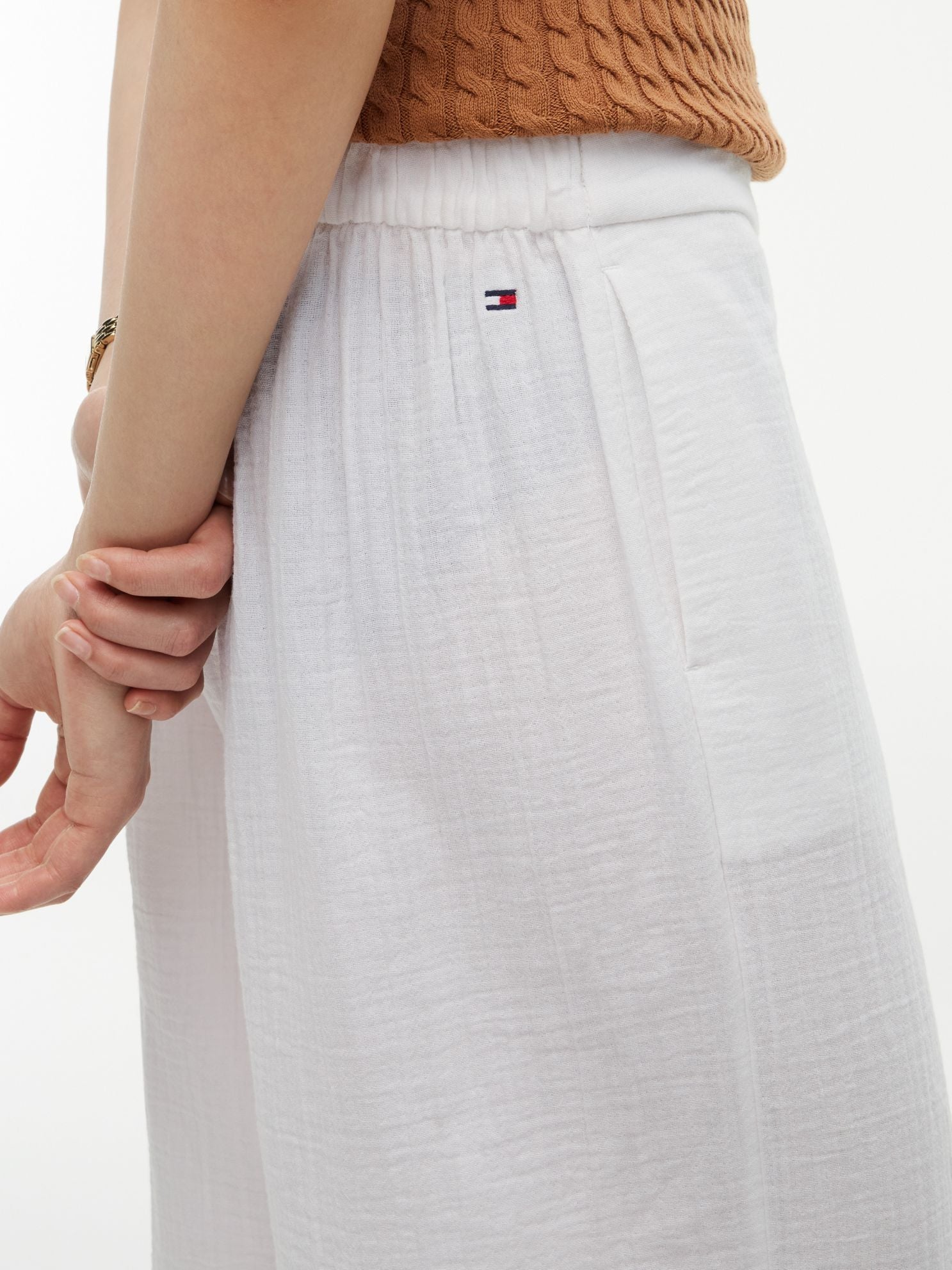 Tommy Hilfiger Cotton Gauze Cropped Wide Leg Pant