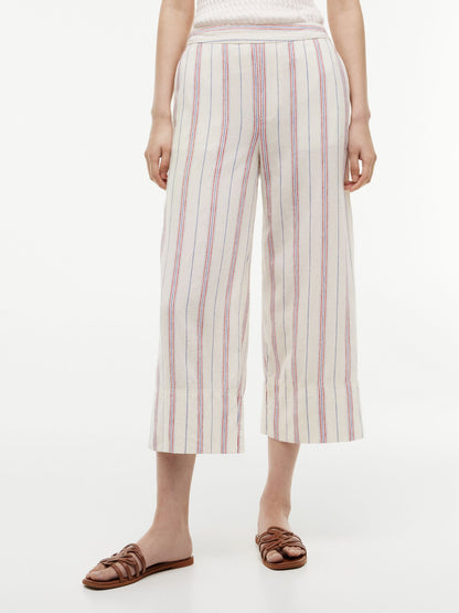 Tommy Hilfiger Stripe Linen-Blend Cropped Wide Leg Pant