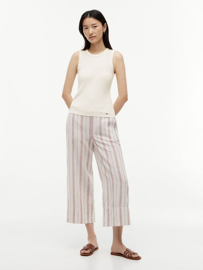 Tommy Hilfiger Stripe Linen-Blend Cropped Wide Leg Pant