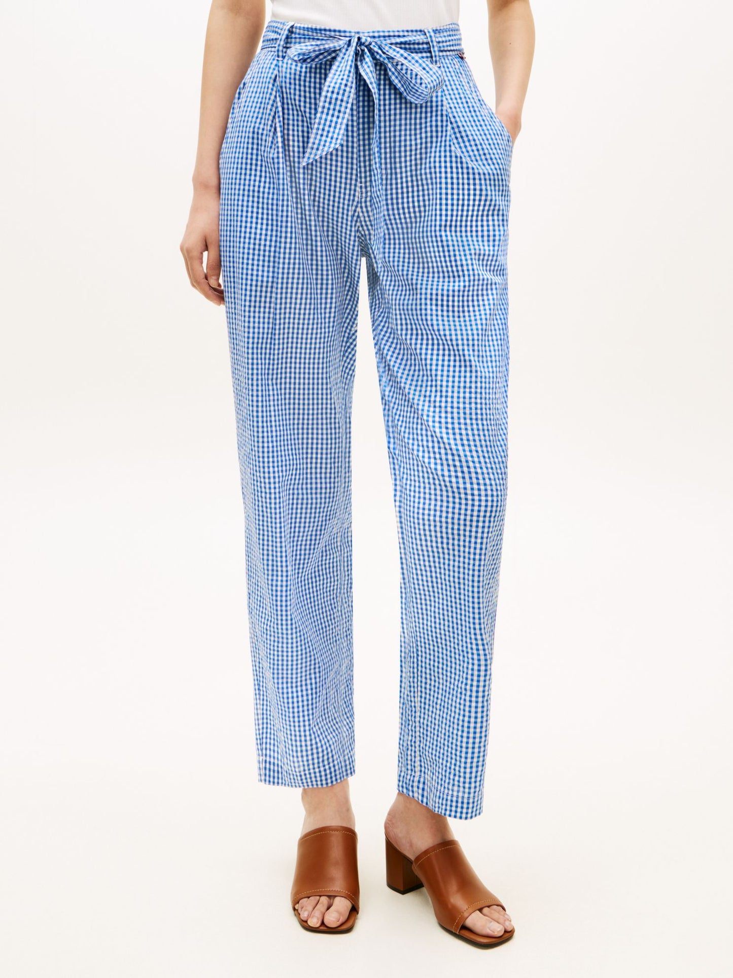Tommy Hilfiger Belted Gingham Seersucker Tapered Pant