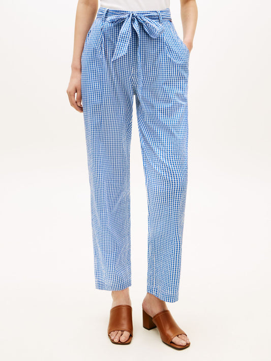 Tommy Hilfiger Belted Gingham Seersucker Tapered Pant