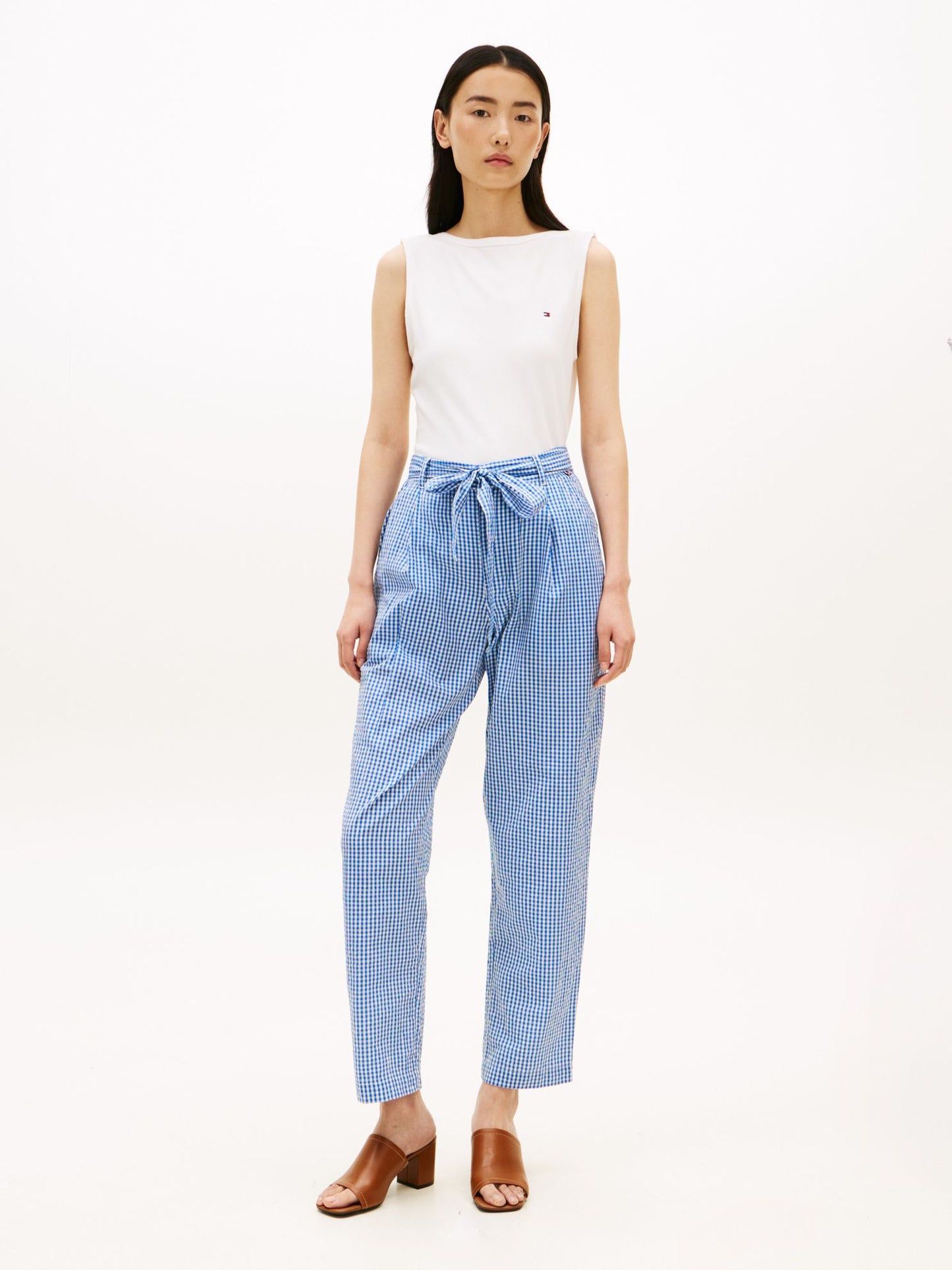 Tommy Hilfiger Belted Gingham Seersucker Tapered Pant