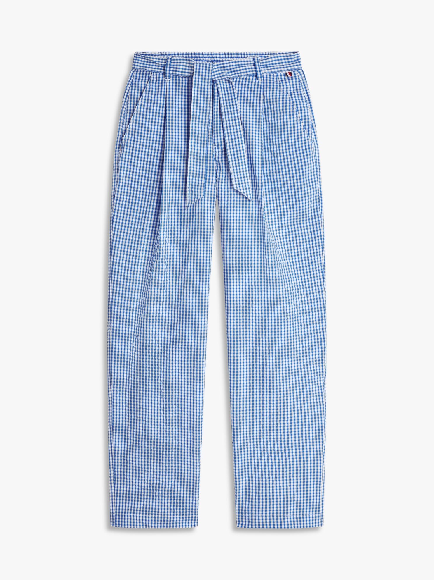 Tommy Hilfiger Belted Gingham Seersucker Tapered Pant