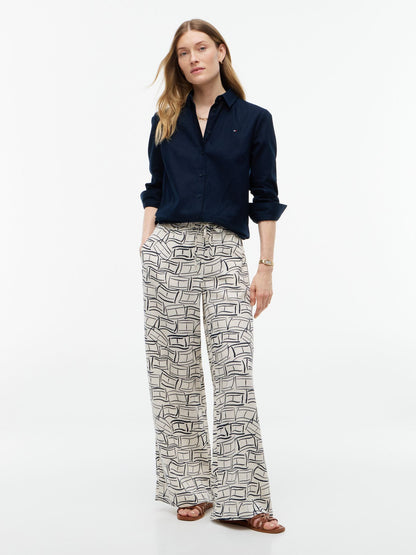 Tommy Hilfiger Allover Flag Linen-Blend Pull-On Pant